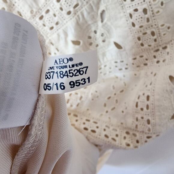 American Eagle Boho Cottage Ruffle Cream Eyelet Vintage Dress Sz Small - Picture 8 of 12